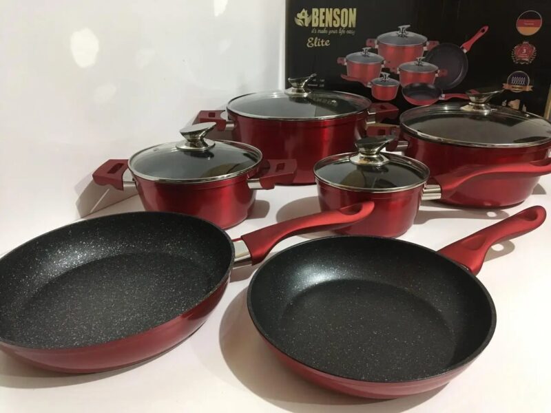 Benson BN-335 Набір каструль з мармуровим покриттям та сковородами, 10 предметів