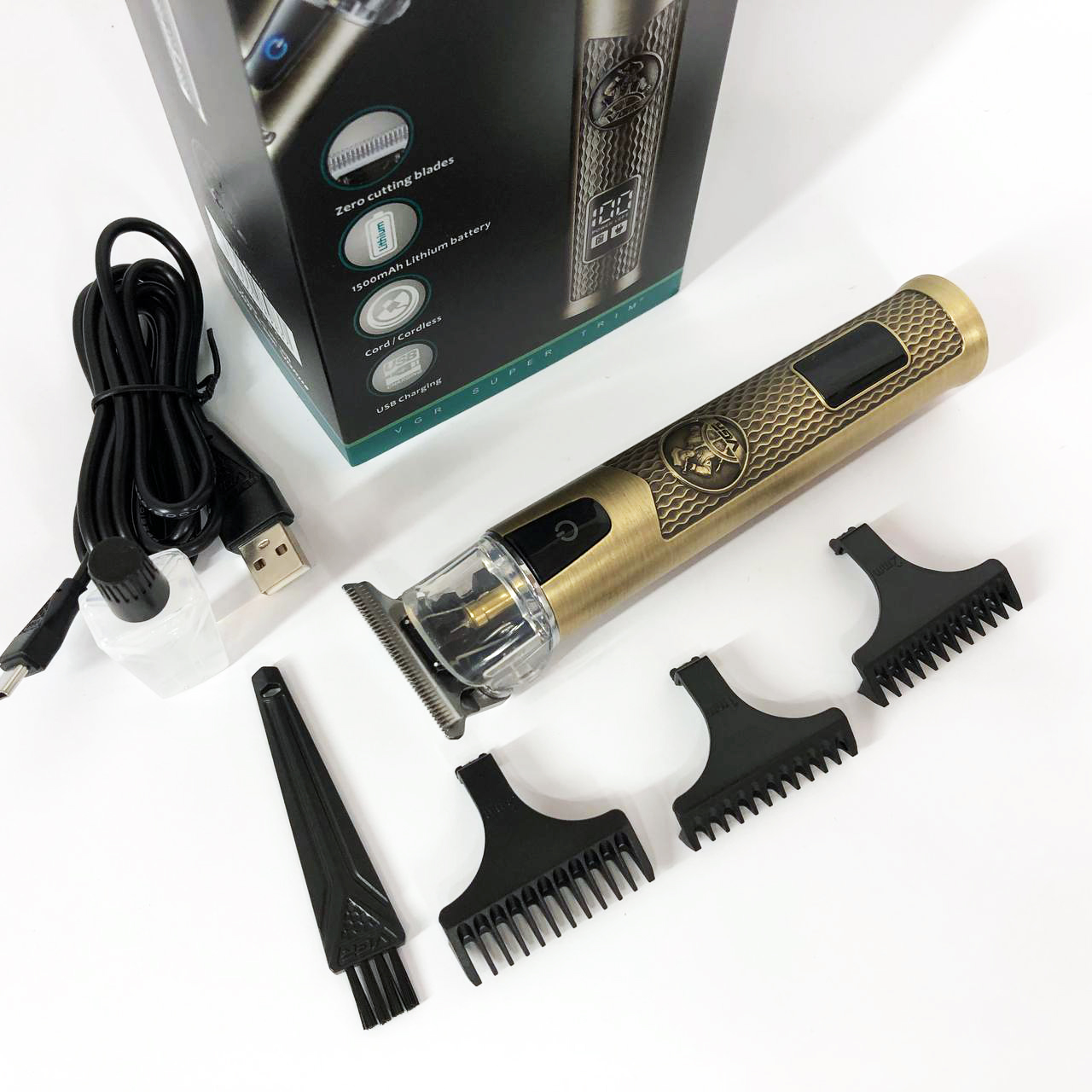 Професійний триммер VGR V-983 Gold з дисплеєм — 200 хв роботи, насадки 1–3 мм, акумулятор 1500 mAh — изображение 17