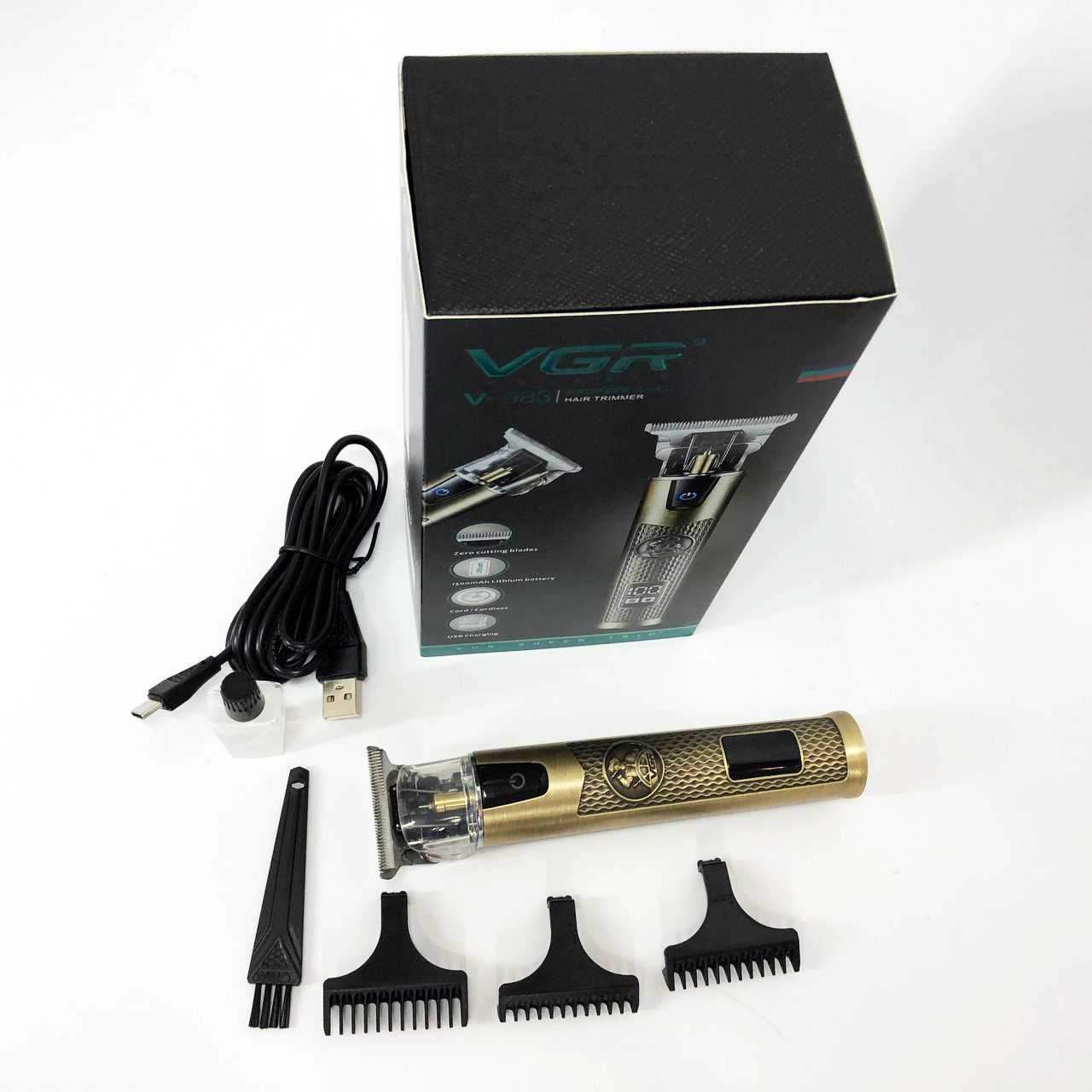 Професійний триммер VGR V-983 Gold з дисплеєм — 200 хв роботи, насадки 1–3 мм, акумулятор 1500 mAh — изображение 16