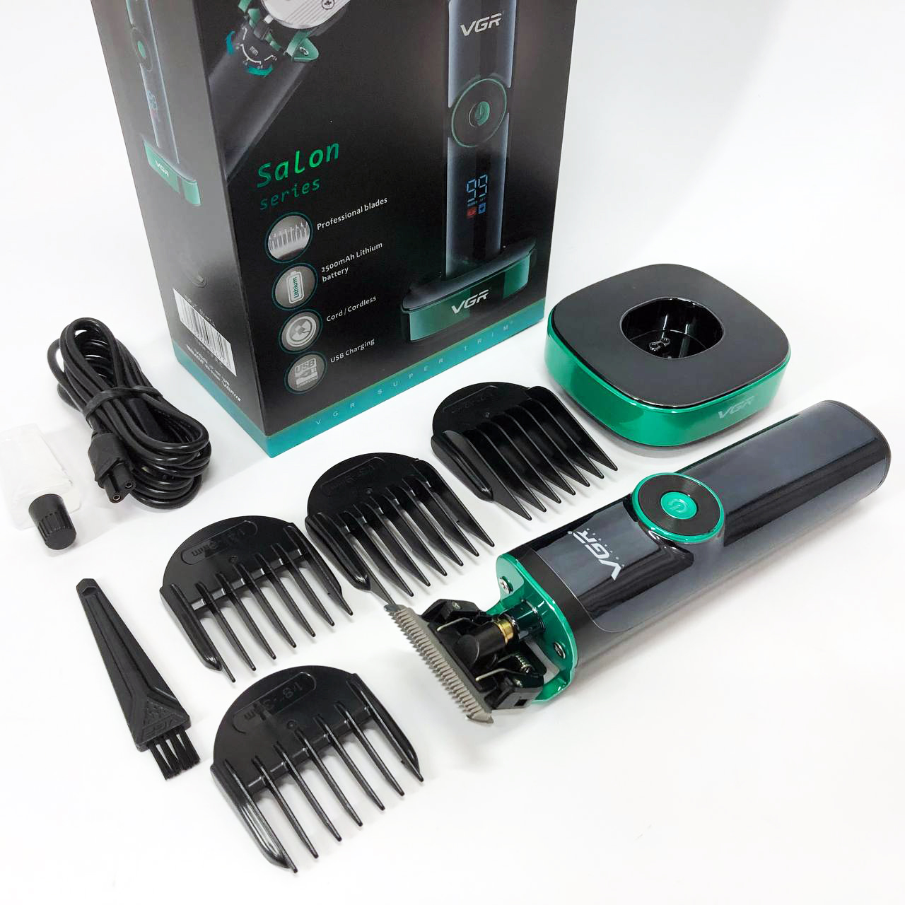 Машинка для стрижки волосся VGR V-671 з акумулятором 400 хв роботи, LED-дисплеєм і насадками — изображение 19