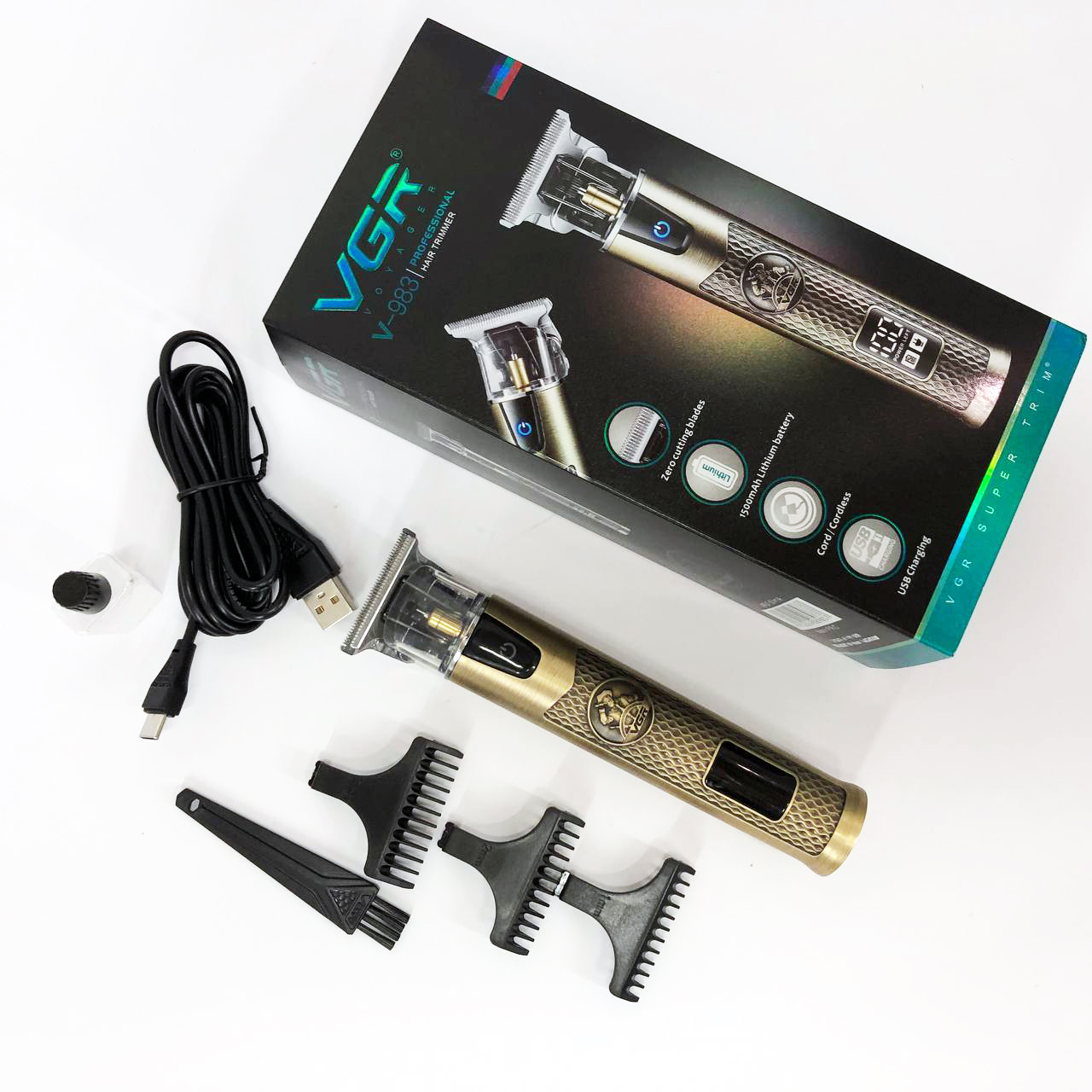 Професійний триммер VGR V-983 Gold з дисплеєм — 200 хв роботи, насадки 1–3 мм, акумулятор 1500 mAh — изображение 6