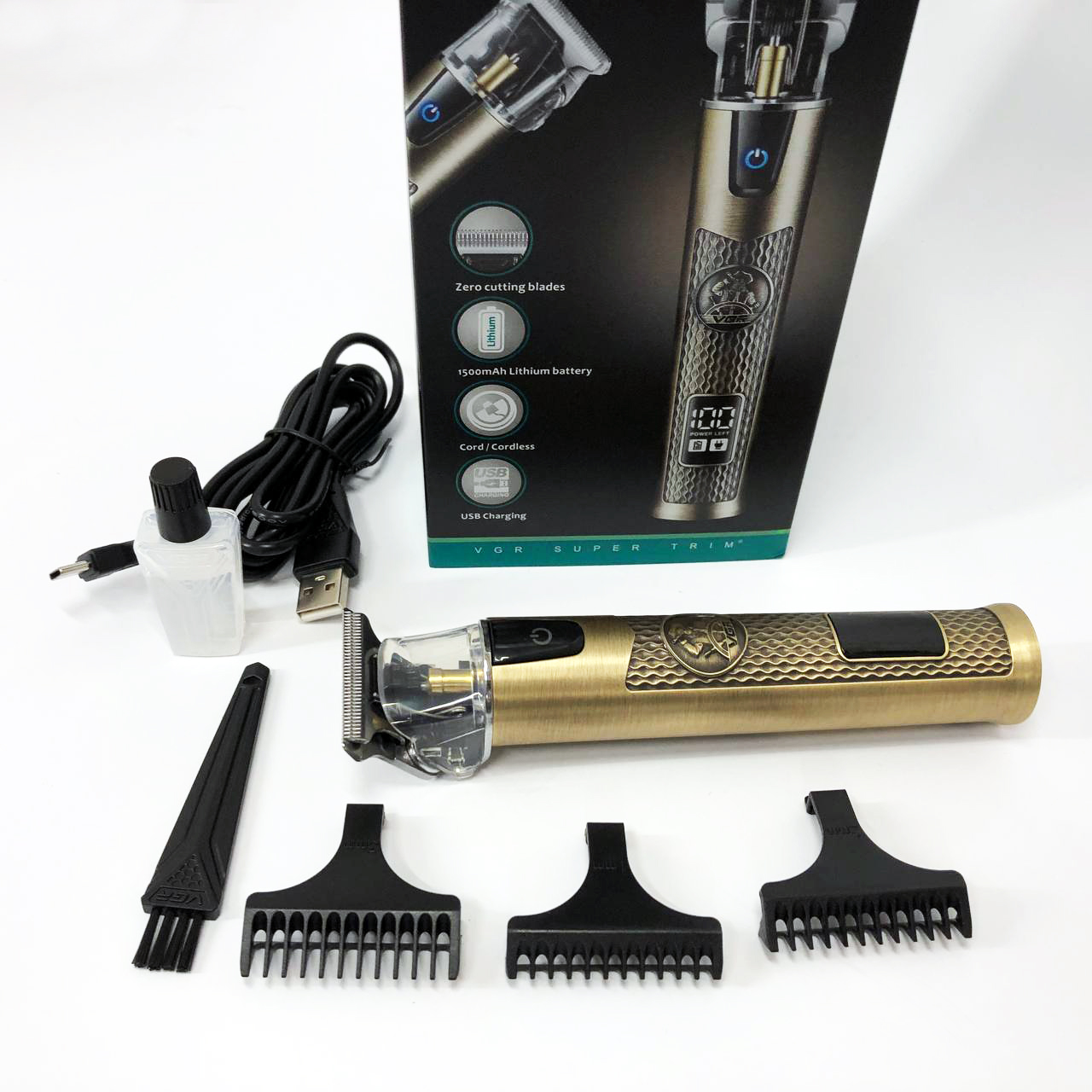 Професійний триммер VGR V-983 Gold з дисплеєм — 200 хв роботи, насадки 1–3 мм, акумулятор 1500 mAh — изображение 15