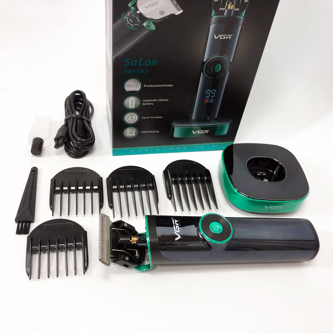 Машинка для стрижки волосся VGR V-671 з акумулятором 400 хв роботи, LED-дисплеєм і насадками — изображение 18