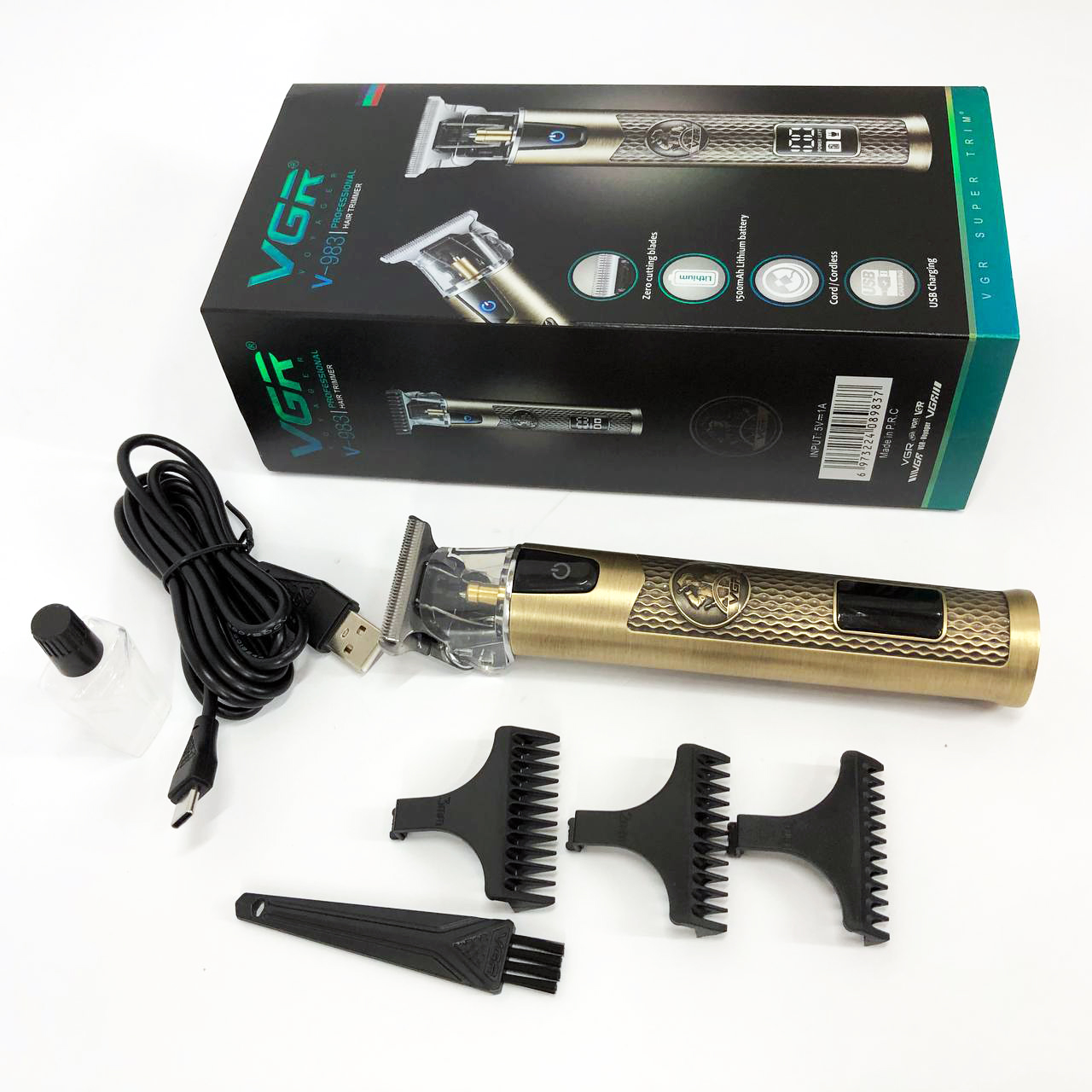 Професійний триммер VGR V-983 Gold з дисплеєм — 200 хв роботи, насадки 1–3 мм, акумулятор 1500 mAh — изображение 7