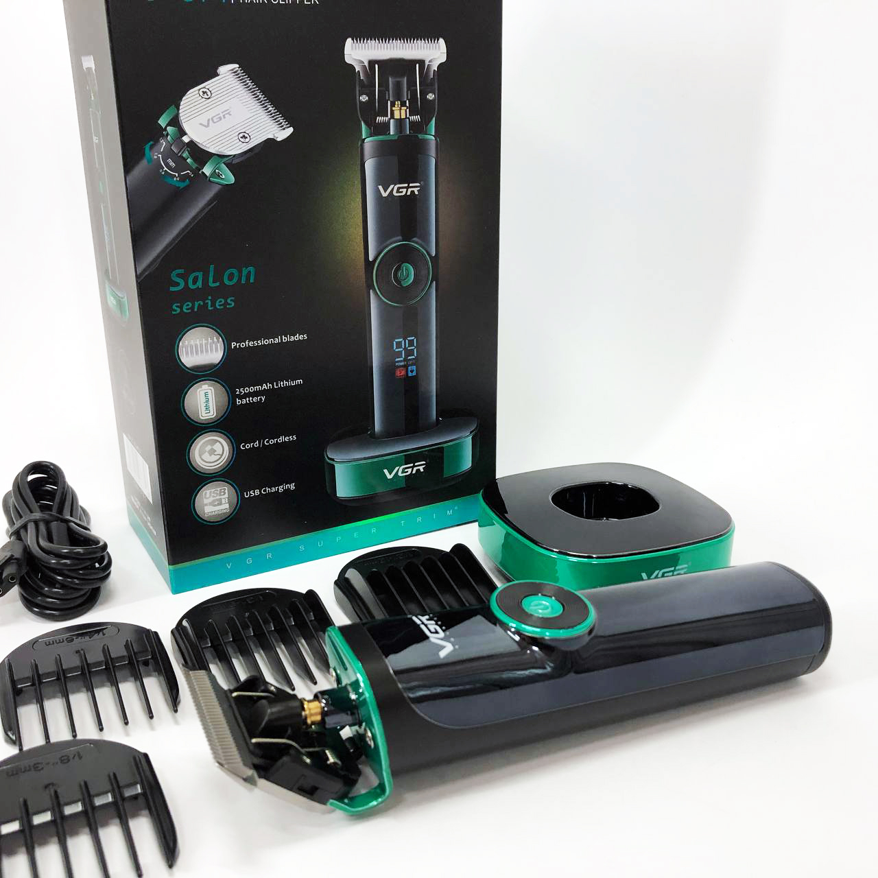 Машинка для стрижки волосся VGR V-671 з акумулятором 400 хв роботи, LED-дисплеєм і насадками — изображение 16