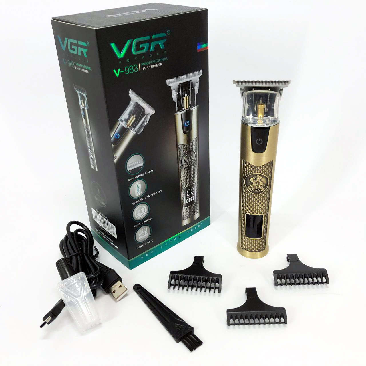 Професійний триммер VGR V-983 Gold з дисплеєм — 200 хв роботи, насадки 1–3 мм, акумулятор 1500 mAh — изображение 18