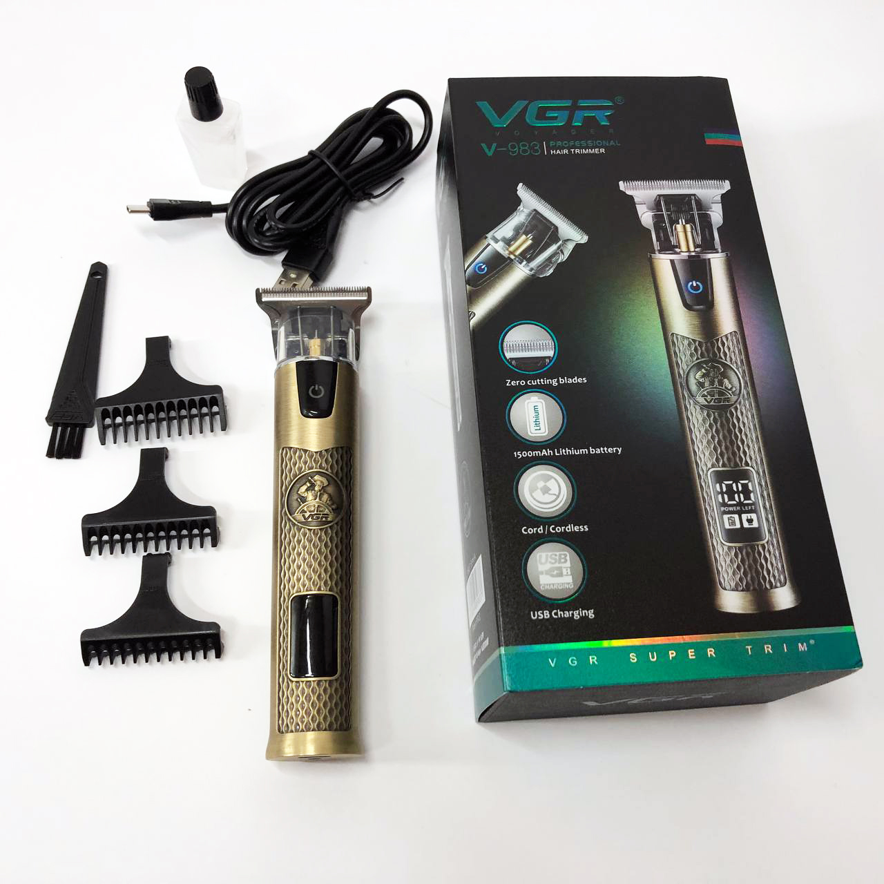 Професійний триммер VGR V-983 Gold з дисплеєм — 200 хв роботи, насадки 1–3 мм, акумулятор 1500 mAh — изображение 8