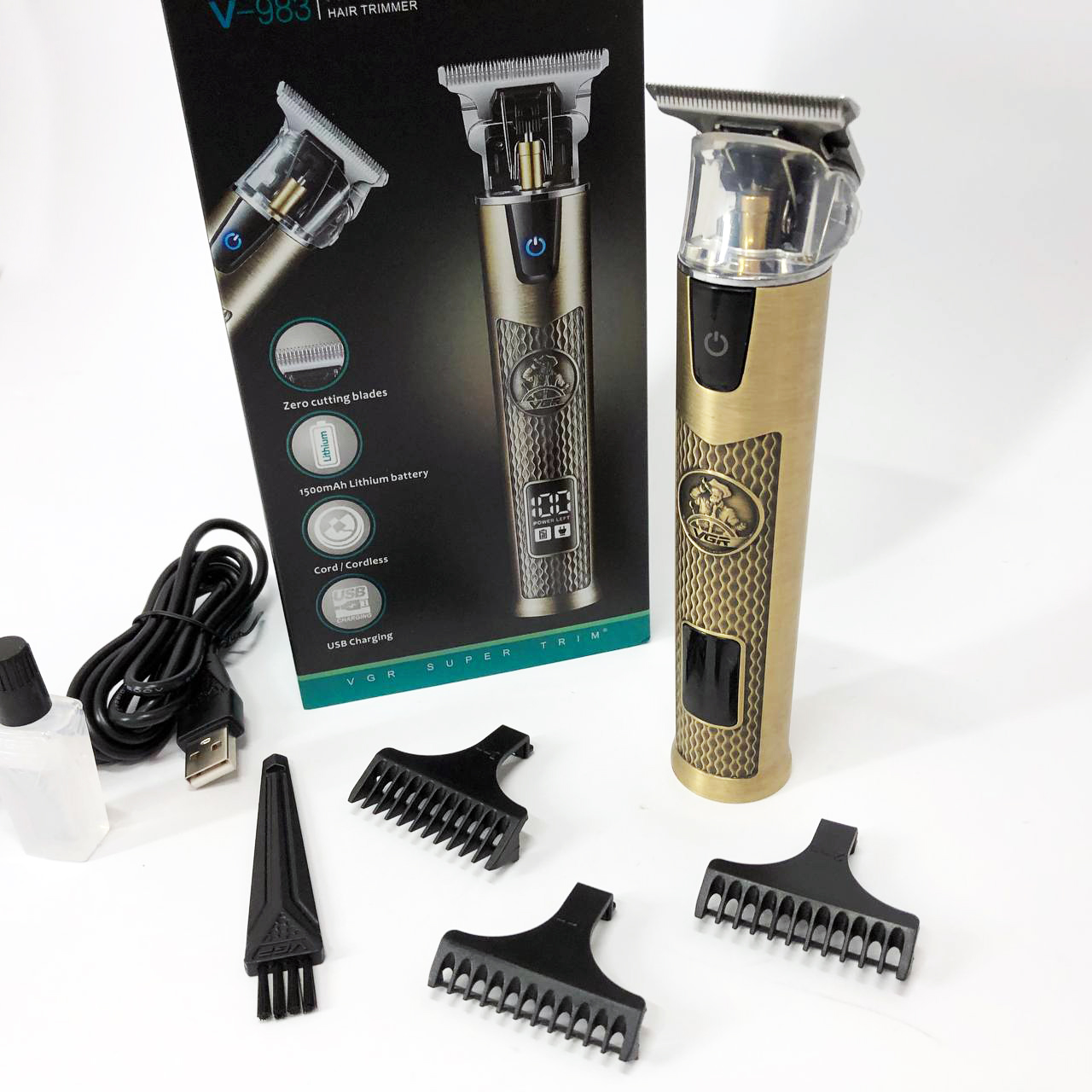 Професійний триммер VGR V-983 Gold з дисплеєм — 200 хв роботи, насадки 1–3 мм, акумулятор 1500 mAh — изображение 20