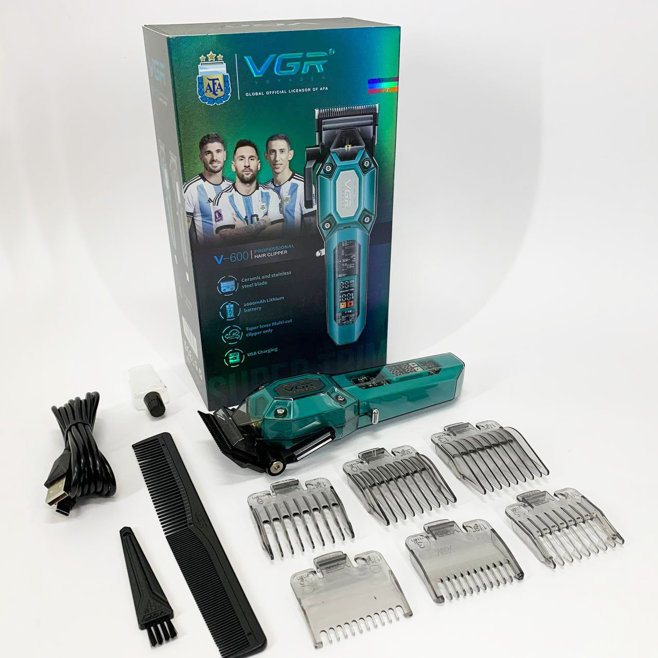 Акумуляторна машинка для стрижки VGR V-600. Колір: зелений — изображение 18