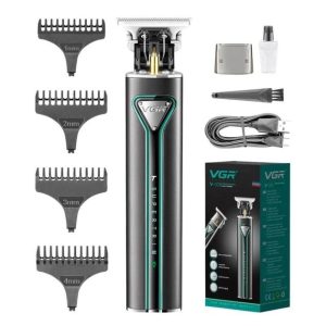 Професійна акумуляторна машинка для стрижки VGR V-009 тример для бороди та вусів. Колір: зелений