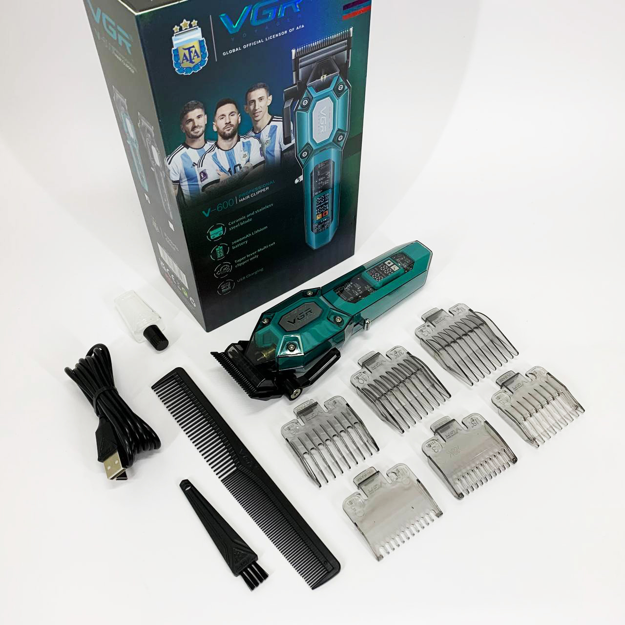 Акумуляторна машинка для стрижки VGR V-600. Колір: зелений — изображение 3