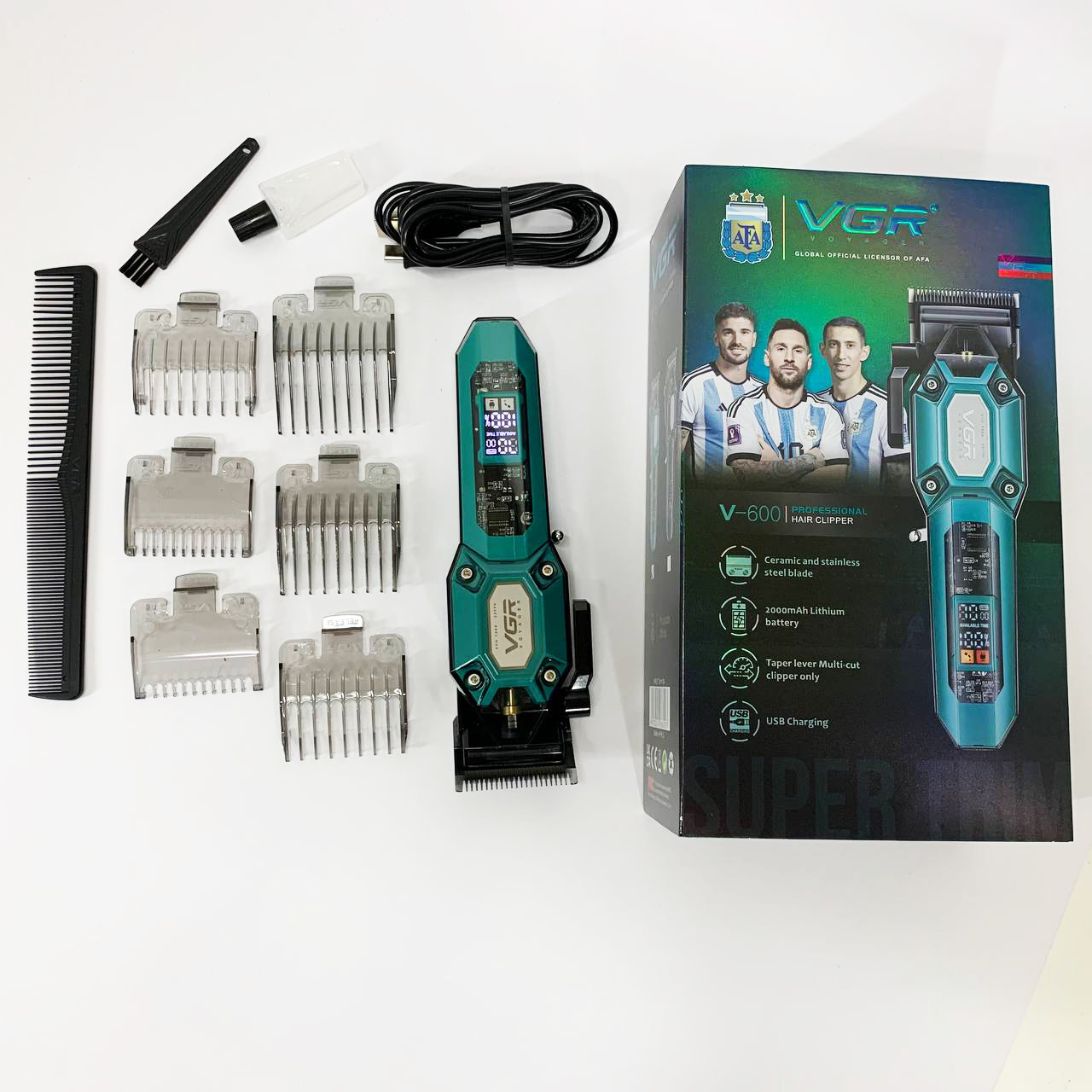 Акумуляторна машинка для стрижки VGR V-600. Колір: зелений — изображение 9