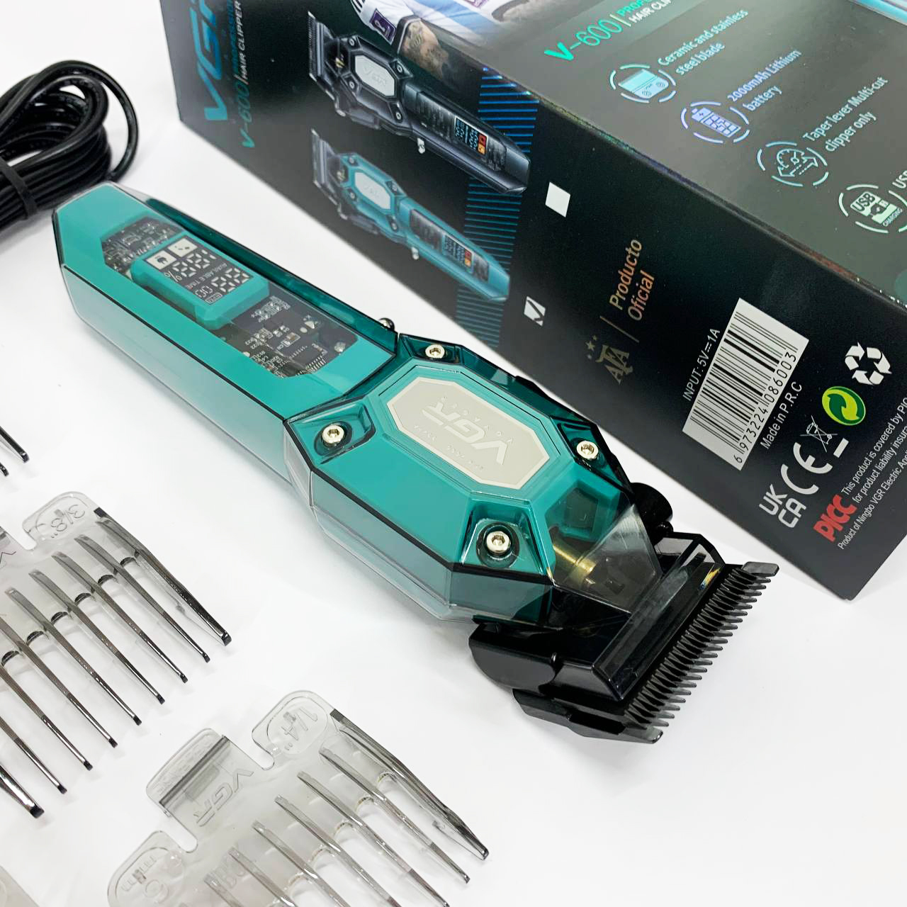 Акумуляторна машинка для стрижки VGR V-600. Колір: зелений — изображение 7