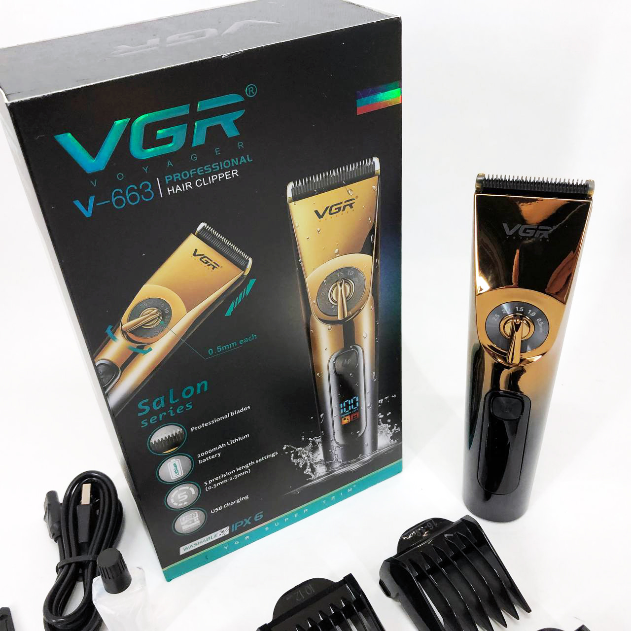 Професійна бездротова машинка для стрижки VGR V-663 тример для волосся, бороди та вусів — изображение 12