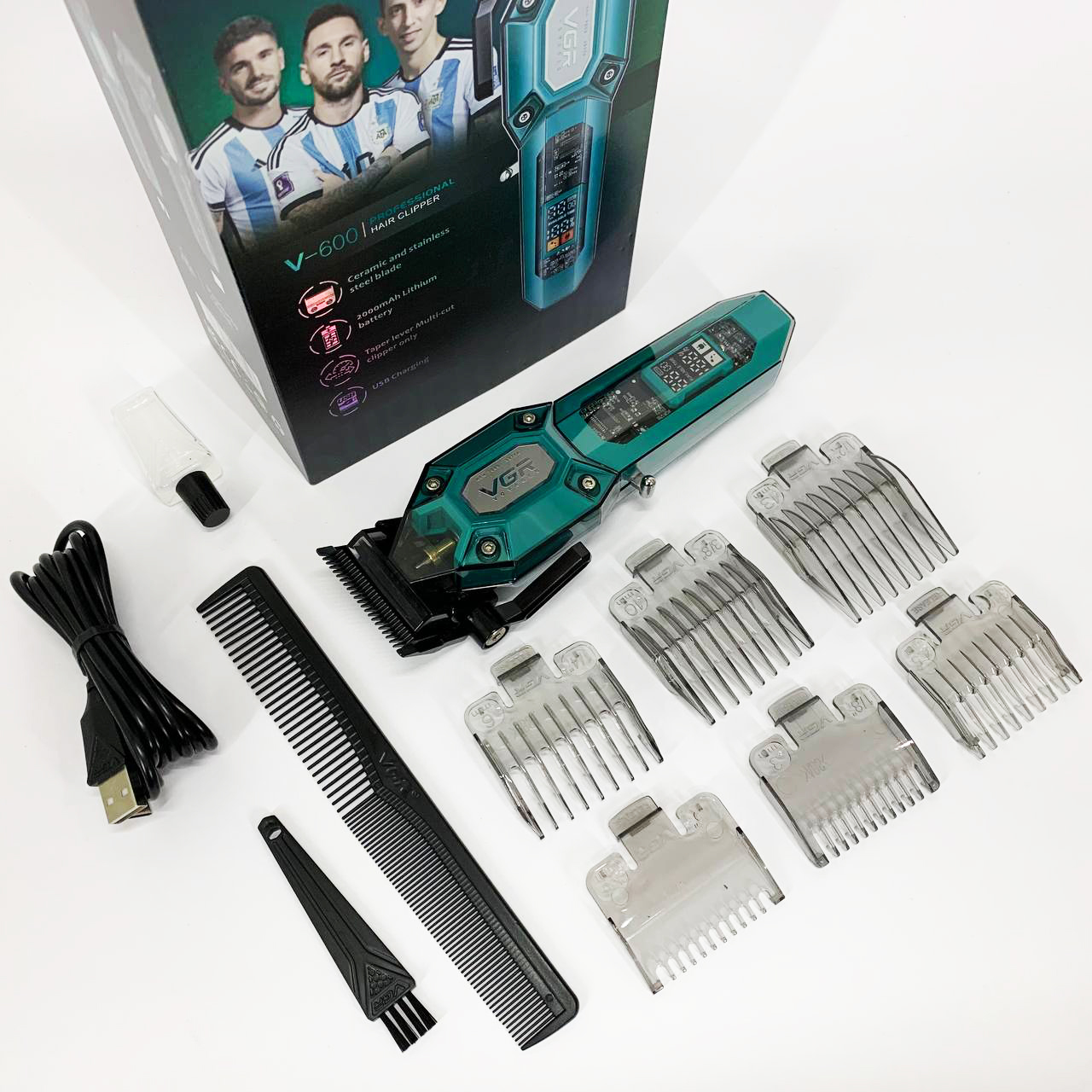 Акумуляторна машинка для стрижки VGR V-600. Колір: зелений — изображение 19