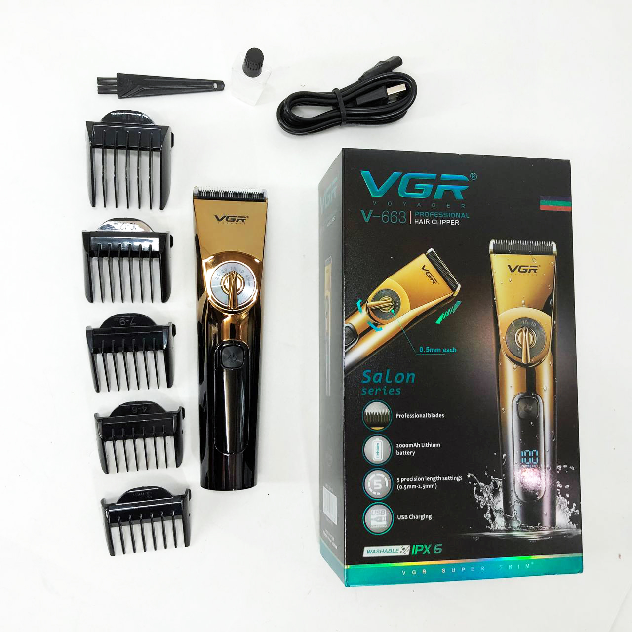 Професійна бездротова машинка для стрижки VGR V-663 тример для волосся, бороди та вусів — изображение 19