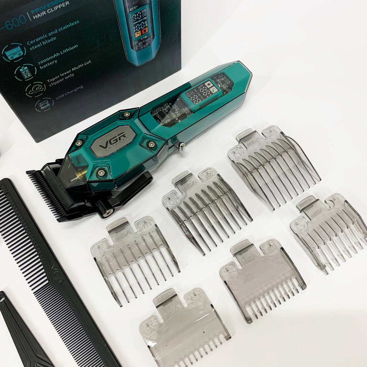 Акумуляторна машинка для стрижки VGR V-600. Колір: зелений — изображение 17