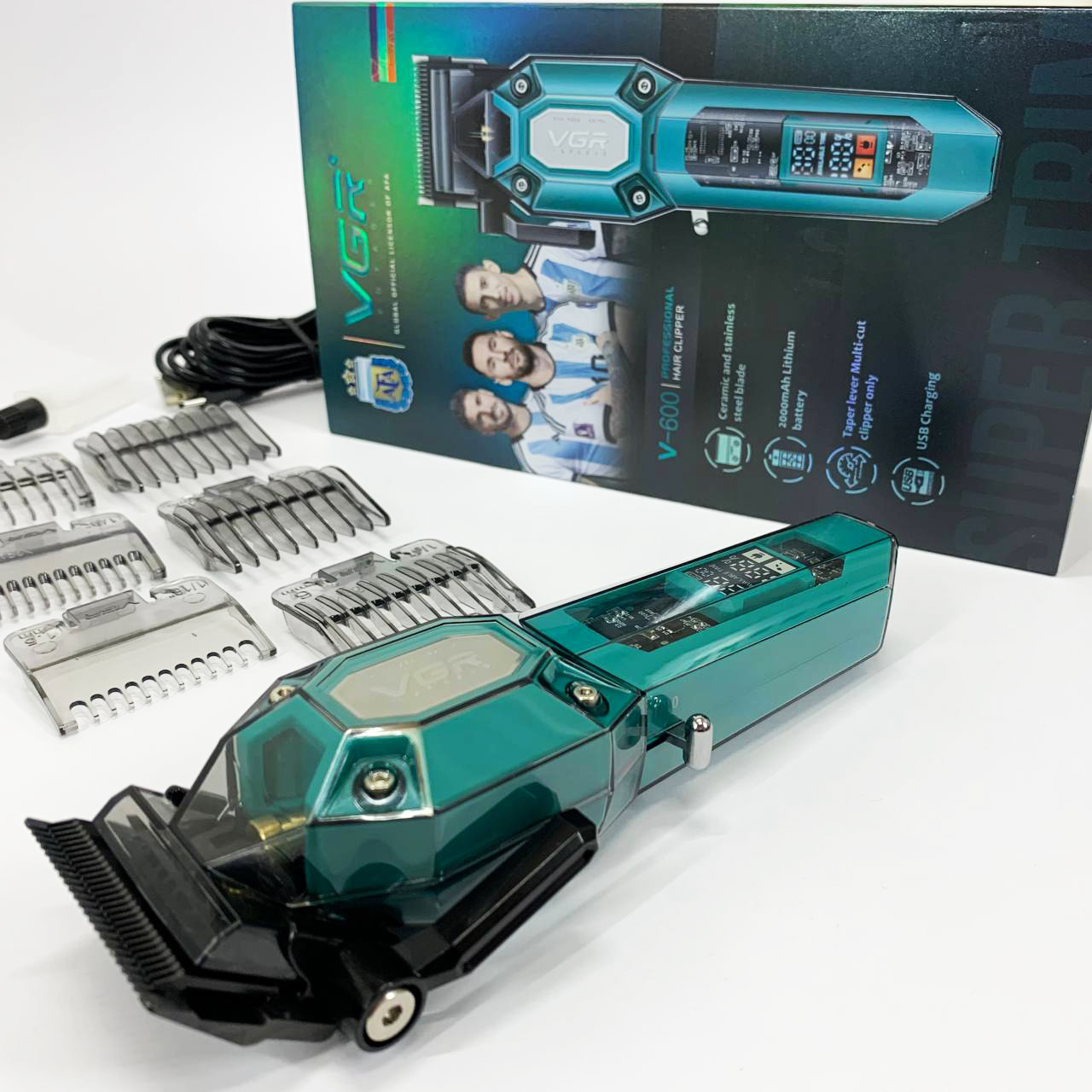 Акумуляторна машинка для стрижки VGR V-600. Колір: зелений — изображение 4