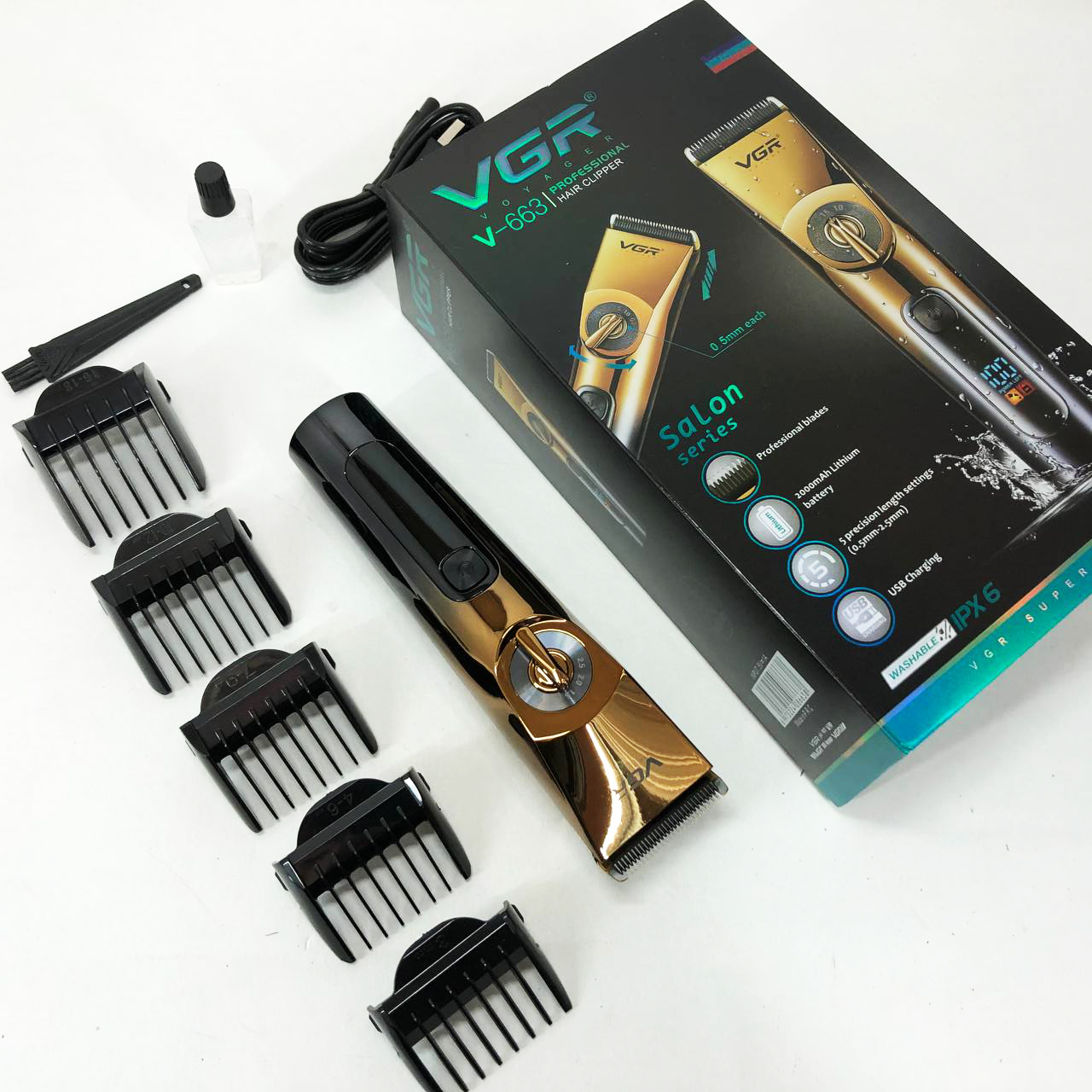 Професійна бездротова машинка для стрижки VGR V-663 тример для волосся, бороди та вусів — изображение 21