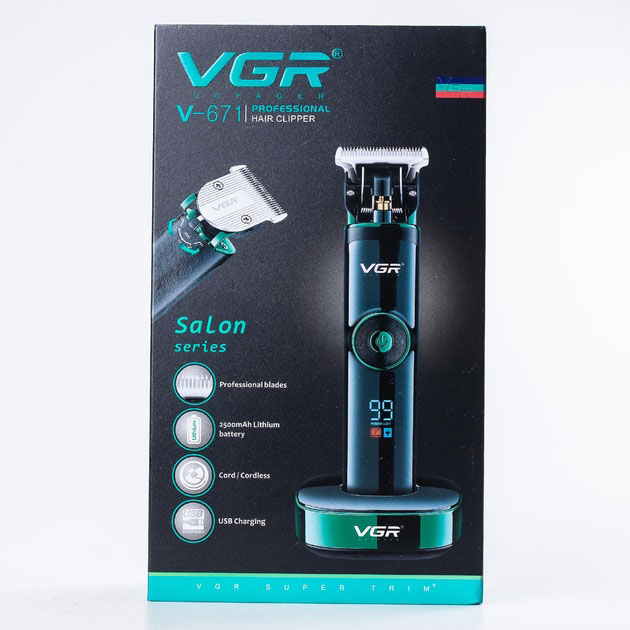 Машинка для стрижки волосся VGR V-671 з акумулятором 400 хв роботи, LED-дисплеєм і насадками — изображение 10