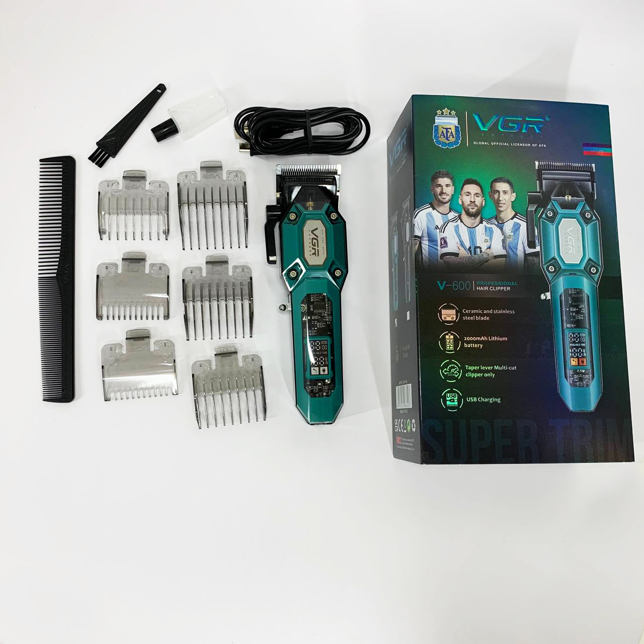 Акумуляторна машинка для стрижки VGR V-600. Колір: зелений — изображение 14