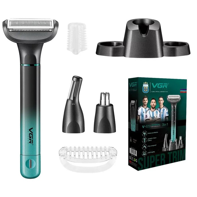 Електробритва 3 в 1 VGR V-625 Акумуляторний триммер для носа, вух, тіла та брів з підставкою