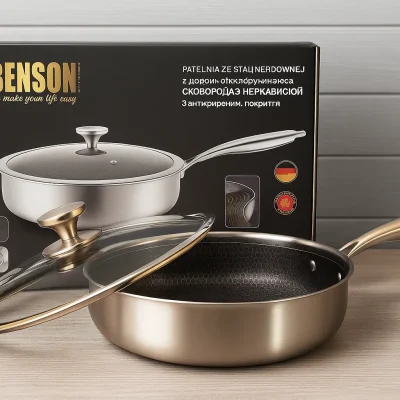Сковорідка з нержавіючої сталі Benson BN-588 28 см Глибока