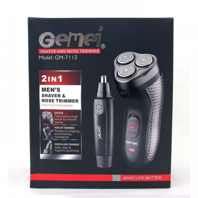 Тример для стрижки бороди триммер для носа, електробритва 3 в 1 GEMEI GM-7113, Тример бездротовий — изображение 11