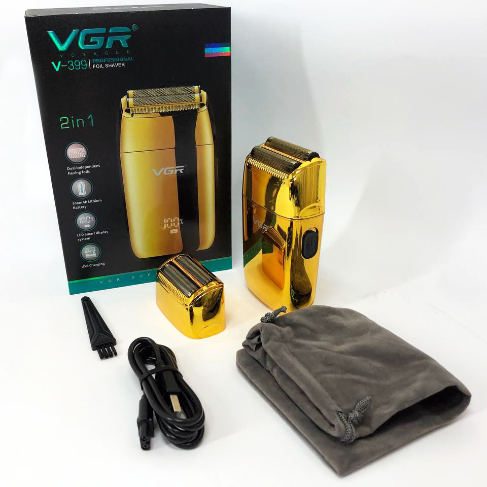 Професійний шейвер VGR V-399 GOLD, бездротова електробритва, бритва триммер для бороди — изображение 6