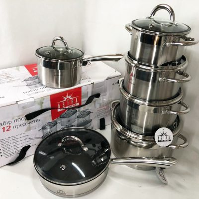 Набір посуду 12 предметів ASTRA A-2412, набір казанів, набір каструль з нержавіючої сталі