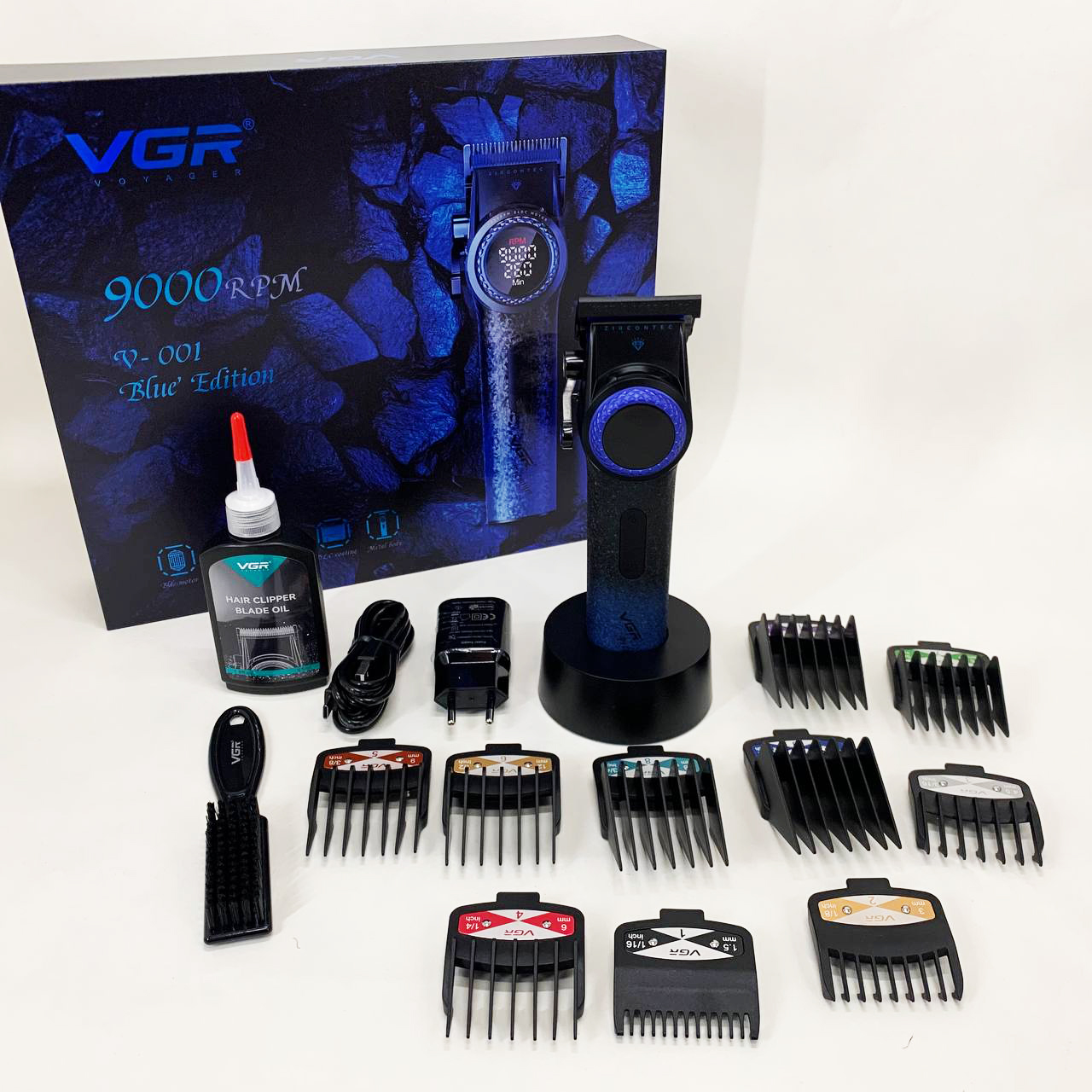 Машинка для стрижки VGR V-001 — до 9000 об/хв, LED-дисплей, 10 насадок — изображение 2