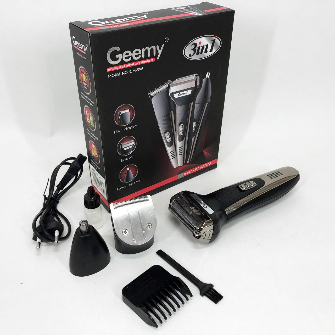 Тример універсальний GEMEI GM-598, бездротова електробритва, триммер для вусів. Колір: платиновий — изображение 15