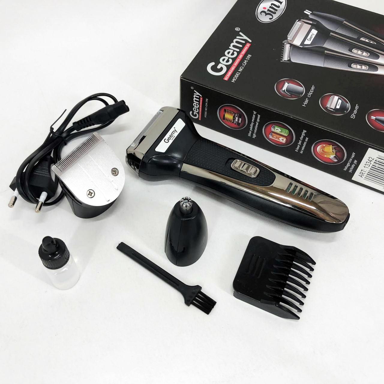 Тример універсальний GEMEI GM-598, бездротова електробритва, триммер для вусів. Колір: платиновий — изображение 10