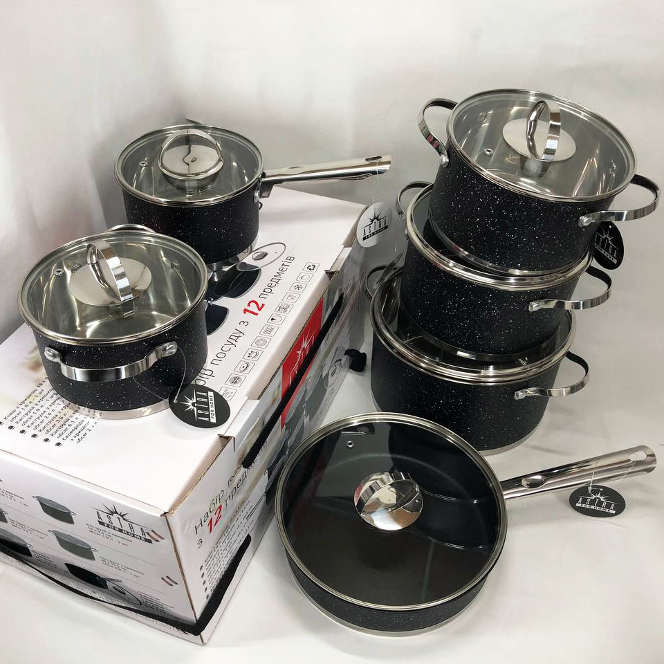 Набір посуду 12 предметів ASTRA A-2512, набір посуду для електричних плит, збірний набір каструль — изображение 6