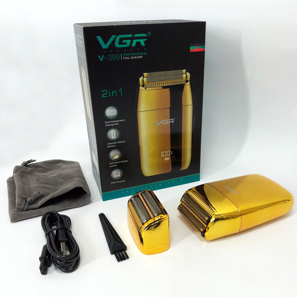 Професійний шейвер VGR V-399 GOLD, бездротова електробритва, бритва триммер для бороди — изображение 9