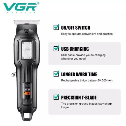 Машинка для стрижки волосся VGR V-918 — бездротова з дисплеєм, 240 хв роботи — изображение 4