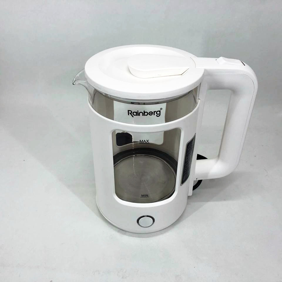 Електрочайник Rainberg RB-2220 скляний дисковий прозорий. Чайник із підсвічуванням 2200 Вт. Колір: білий — изображение 13