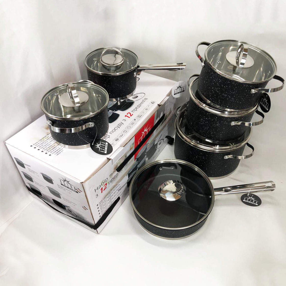 Набір посуду 12 предметів ASTRA A-2512, набір посуду для електричних плит, збірний набір каструль — изображение 8