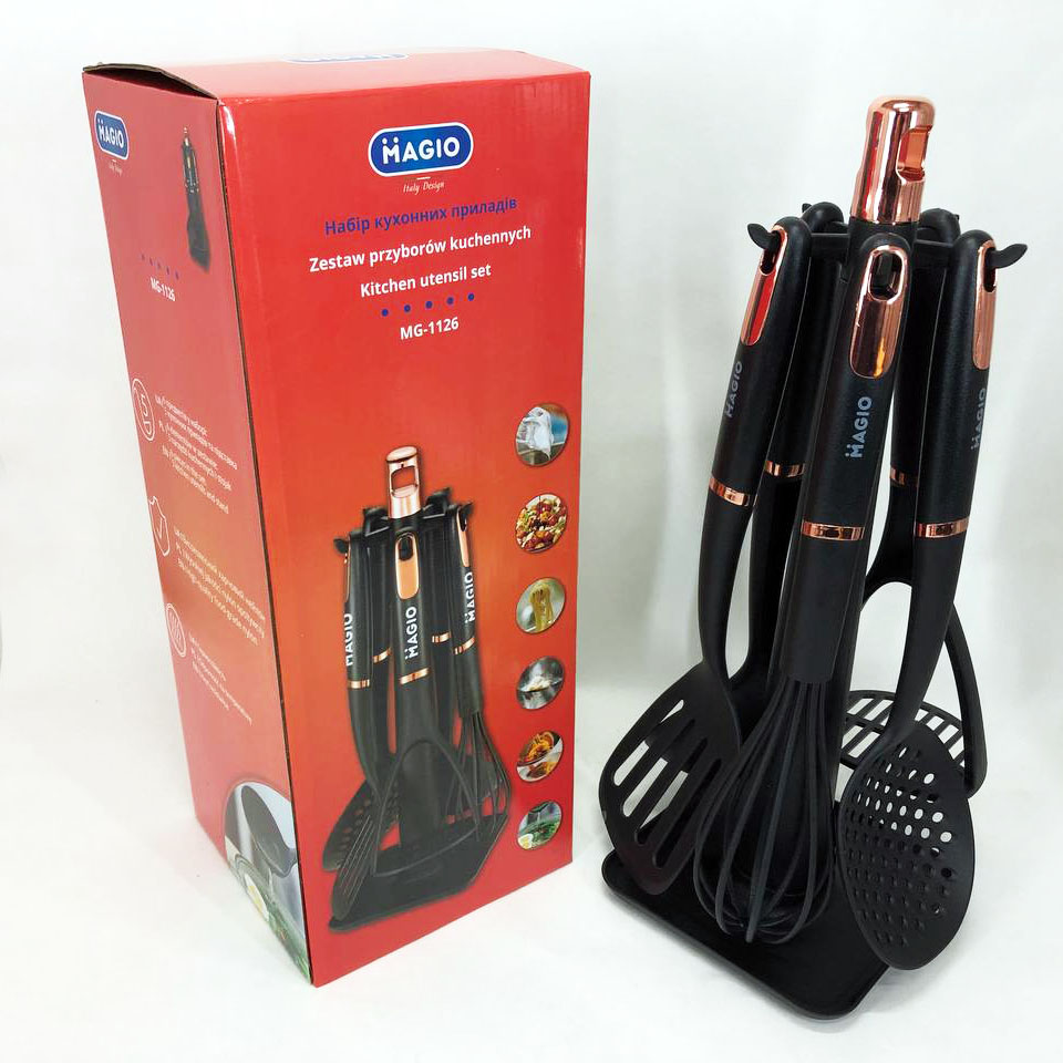 Набір кухонних приладів Magio MG-1126, набір силіконових приладів для кухні, набір нейлонових кухарів — изображение 6