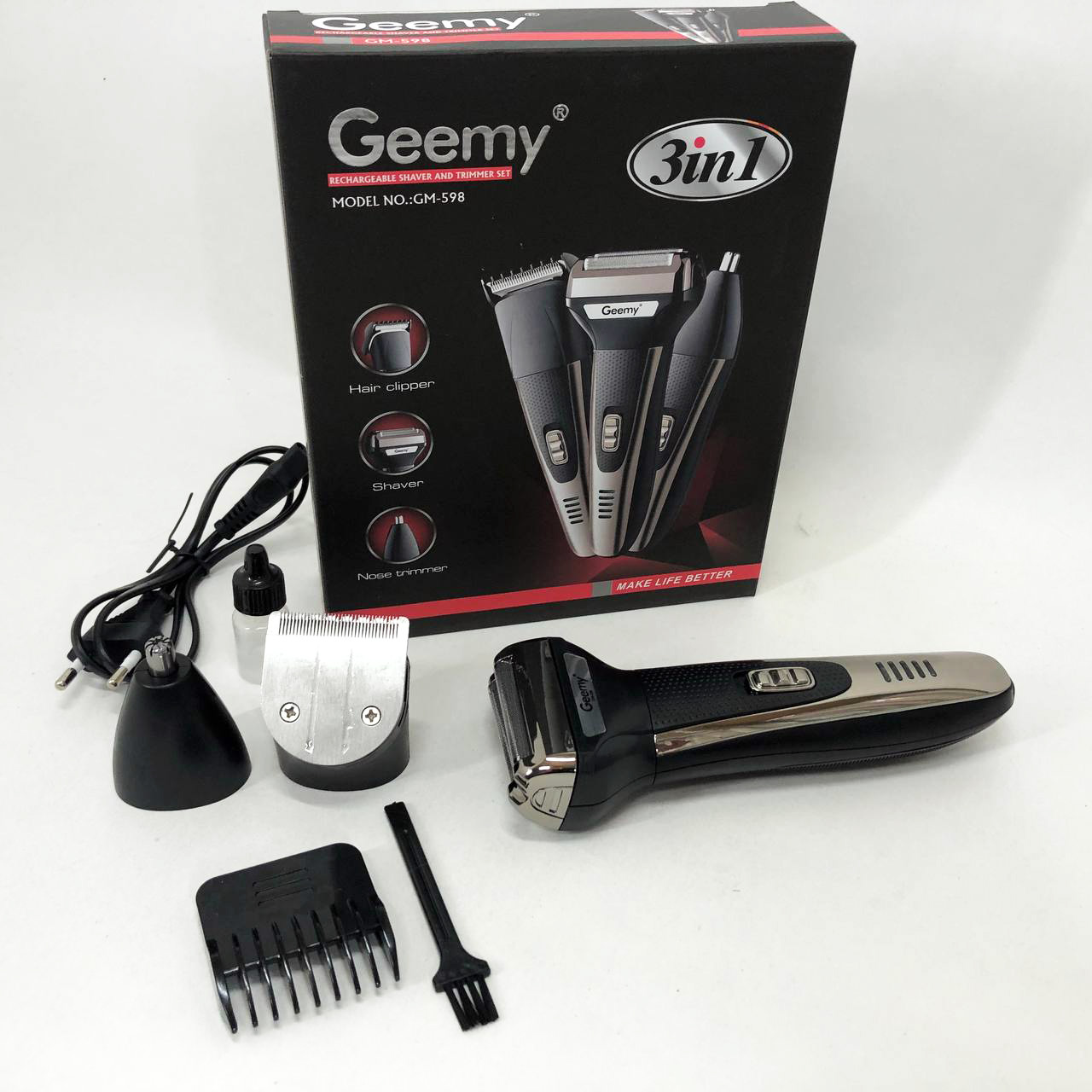 Тример універсальний GEMEI GM-598, бездротова електробритва, триммер для вусів. Колір: платиновий — изображение 13