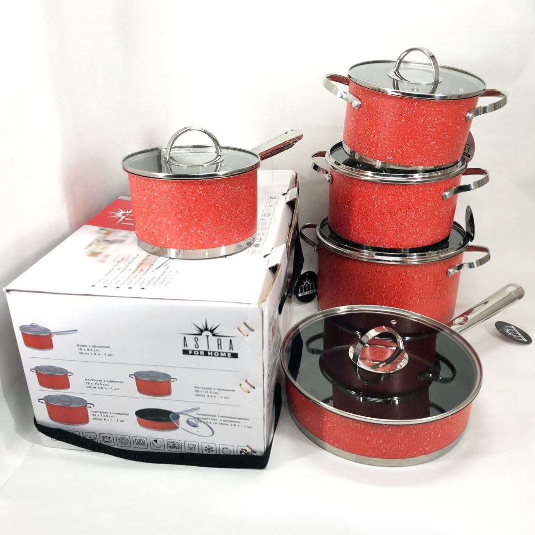 Набір посуду 10 предметів ASTRA A-2510, набір каструль з антипригарним покриттям, гарні каструлі — изображение 4