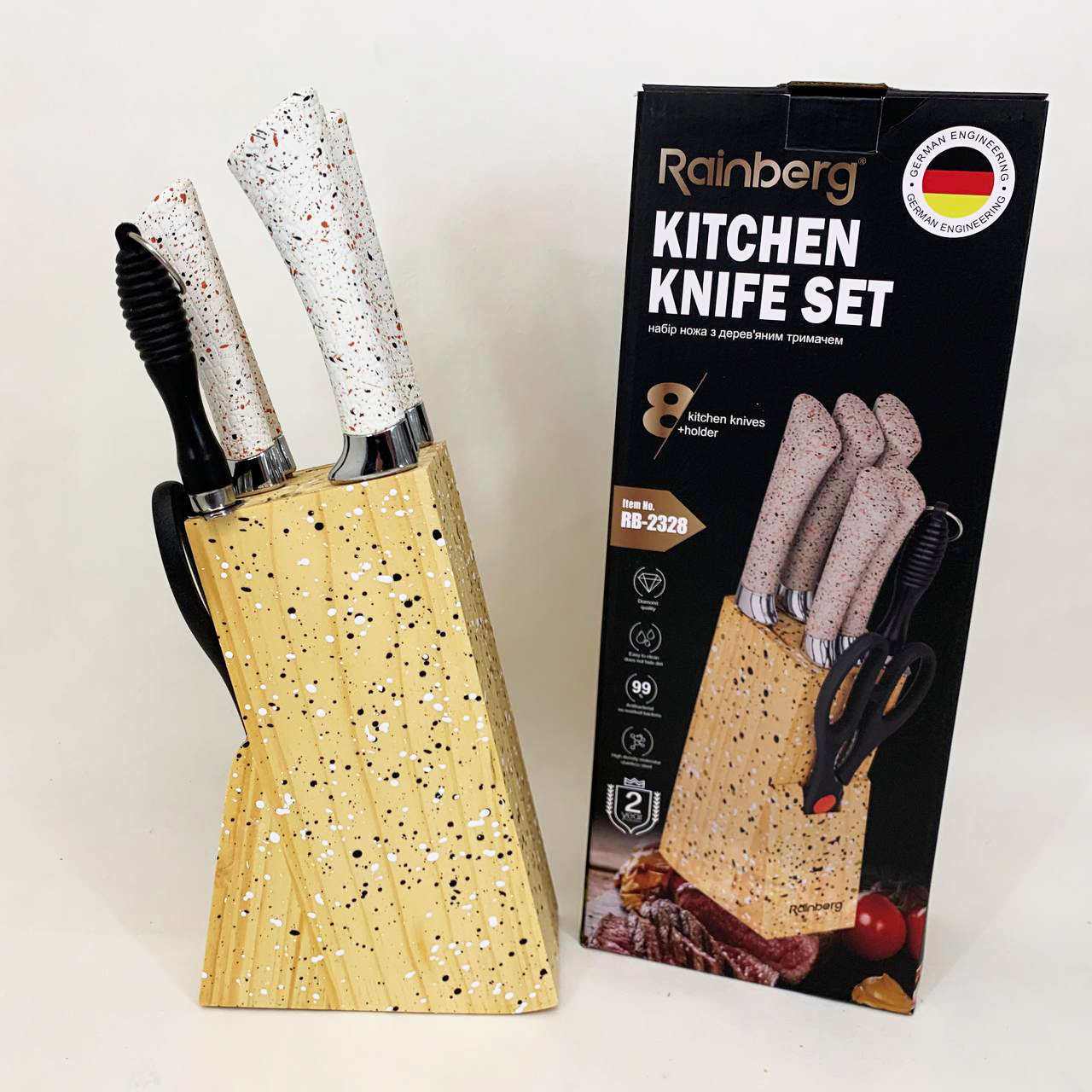 Набір ножів із нержавіючої сталі з основою Rainberg RB-2328 White — изображение 3