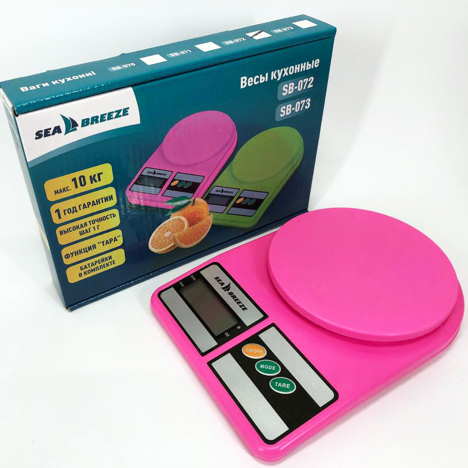 Електронні кухонні ваги SeaBreeze SB-072 — до 10 кг, точність 1 г, рожеві