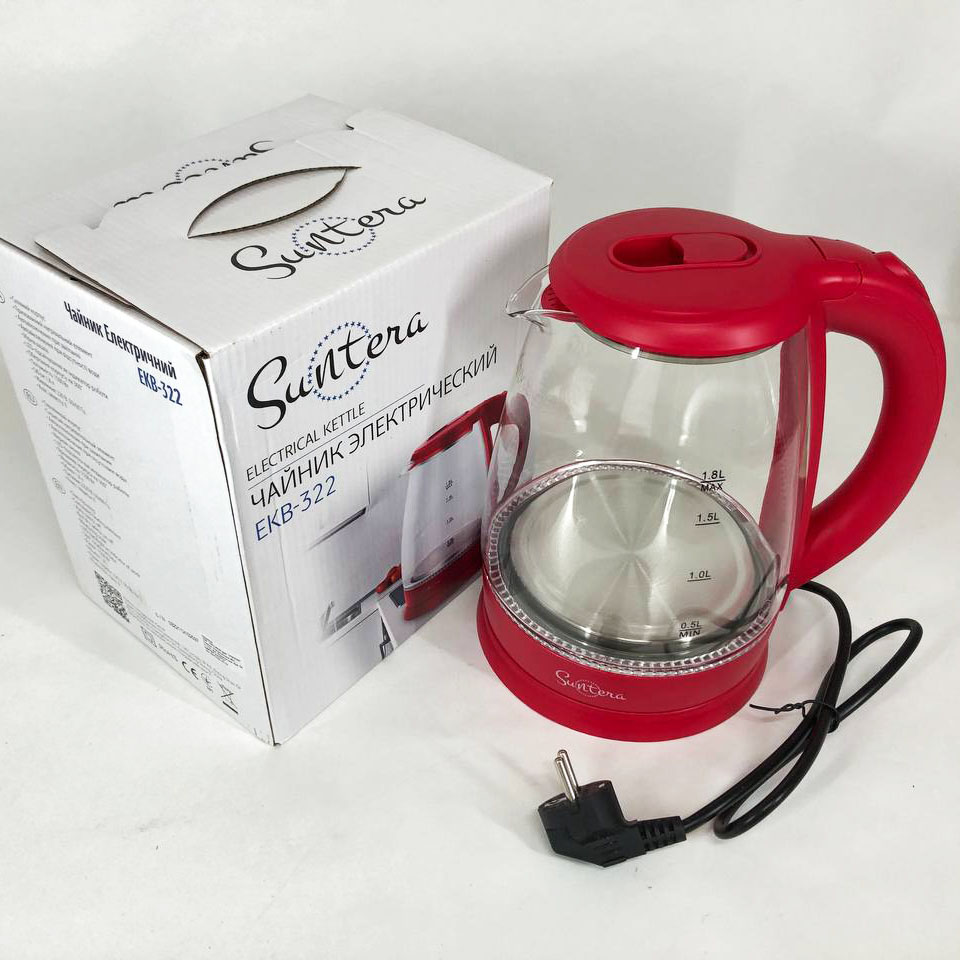 Електрочайник Suntera EKB-322R 1500 Вт, чайники з підсвічуванням, електрочайники з підсвічуванням. Колір: червоний — изображение 5