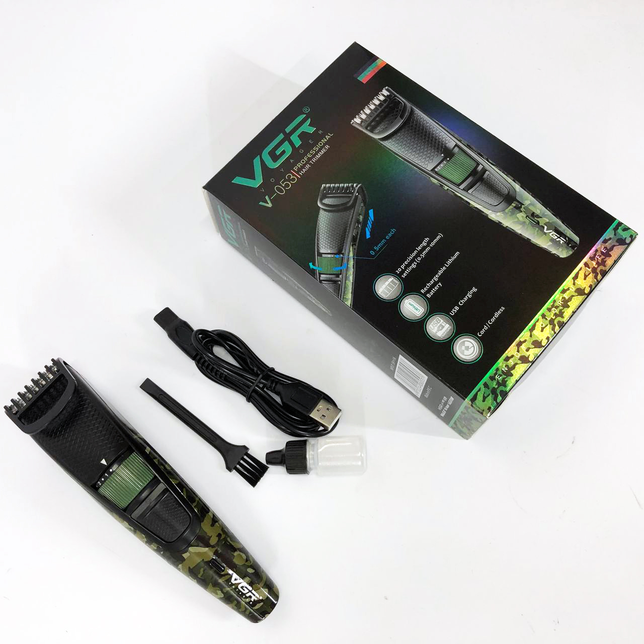 Машинка для стрижки VGR V-053 — акумуляторна USB, телескопічна насадка 0,5–10 мм — изображение 14