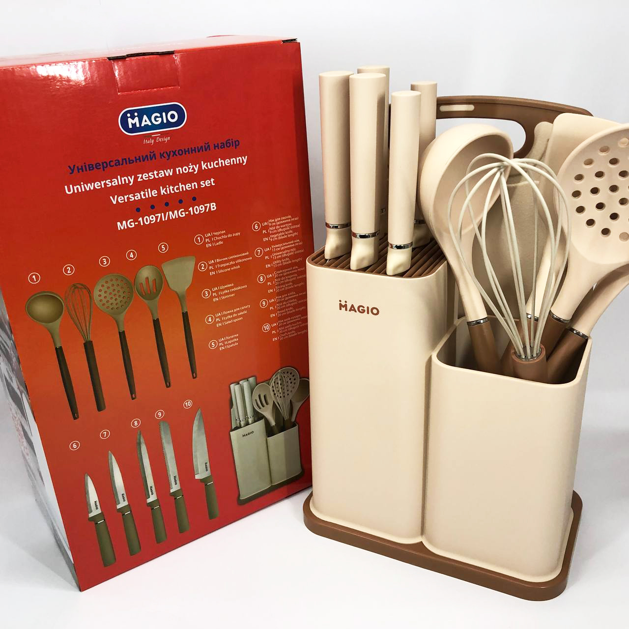 Набір силіконових кухонних речей Magio MG-1097I набір ножів лопаток 12 предметів — изображение 4