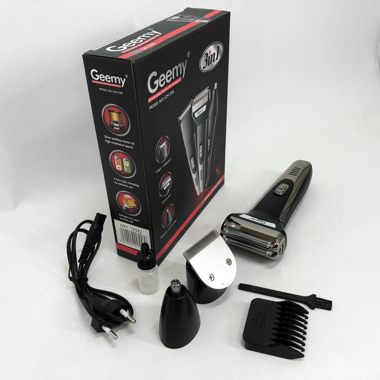 Тример універсальний GEMEI GM-598, бездротова електробритва, триммер для вусів. Колір: платиновий — изображение 14