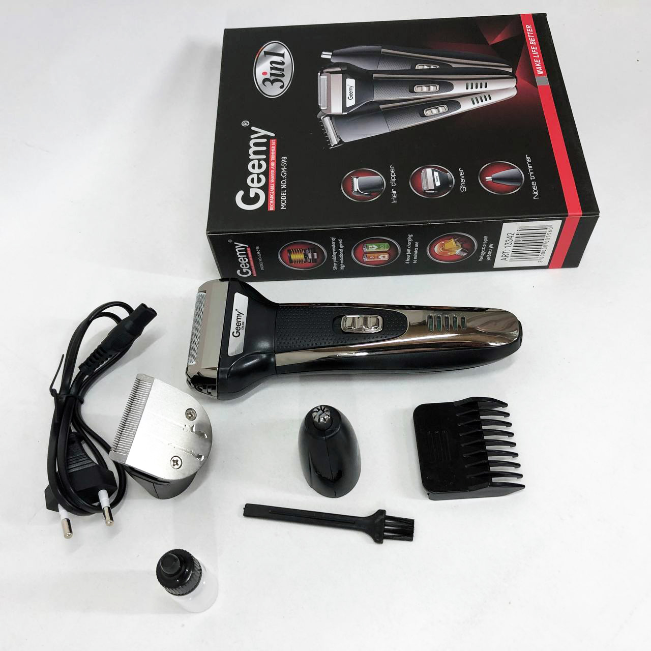 Тример універсальний GEMEI GM-598, бездротова електробритва, триммер для вусів. Колір: платиновий — изображение 9