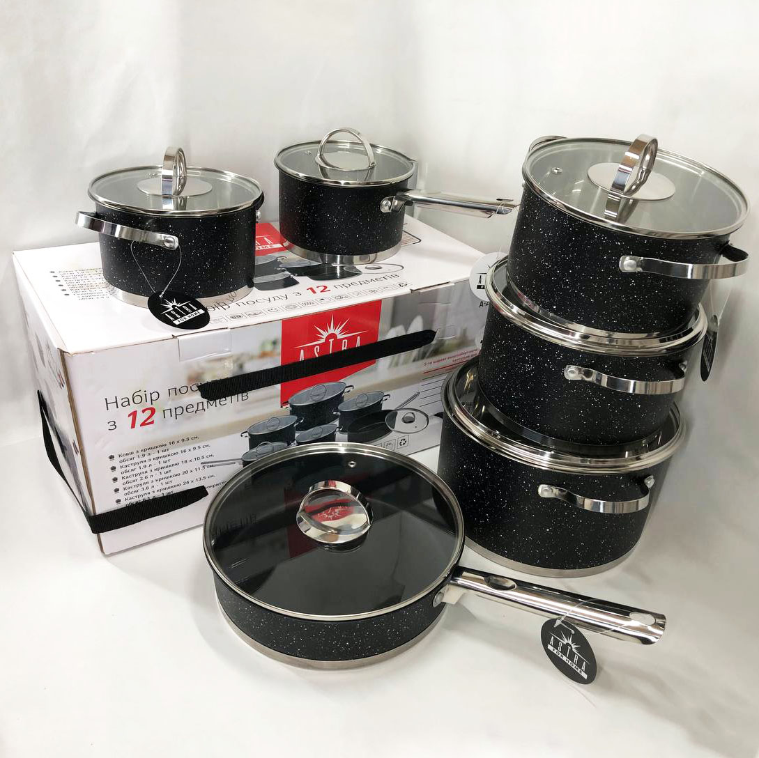 Набір посуду 12 предметів ASTRA A-2512, набір посуду для електричних плит, збірний набір каструль — изображение 7