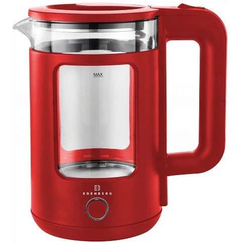 Чайник скляний електричний EB-83558 1500Вт Електрочайник із підсвічуванням Edenberg 2л Red